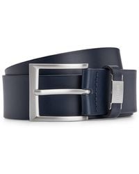 BOSS - Italian-leather Belt With Logo Keeper And Brushed Hardware - Lyst