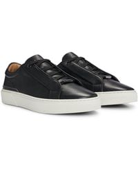 BOSS - Gary Grained-leather Low-top Trainers With Branded Metal Lace Loop - Lyst