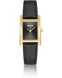 BOSS - Leather-strap Watch With Brushed Black Dial - Lyst
