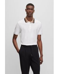 BOSS - Cotton-piqu Slim-fit Polo Shirt With Striped Collar - Lyst