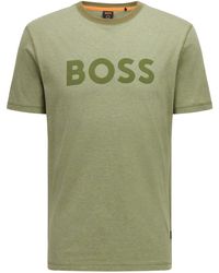 BOSS by HUGO BOSS - T-Shirt aus Baumwoll-Jersey mit Logo-Print in Veloursleder-Optik - Lyst