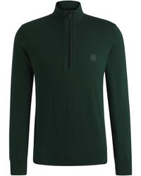 BOSS - Trui Met Ritskraag En Logopatch Van Katoen En Kasjmier - Lyst