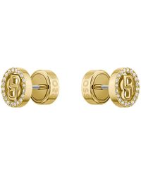 BOSS - Tone Earrings With Crystals And Double B Monogram - Lyst