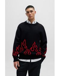 HUGO - Relaxed-fit Sweater With Flame Jacquard In Wool Blend - Lyst