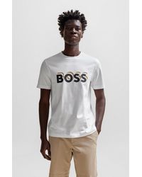 BOSS - Cotton-jersey T-shirt With Logo In Signature Colours - Lyst