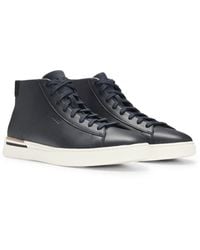 BOSS - Leather High-Top Trainers With Signature Stripe - Lyst