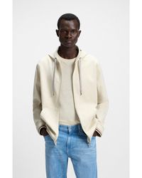 BOSS - Cotton-Blend Zip-Up Hoodie With Patterned Drawcords - Lyst