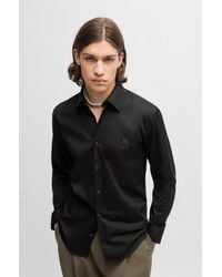 HUGO - Slim-fit Shirt In Stretch Cotton With Stacked Logo - Lyst