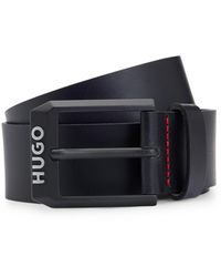 HUGO - Leren Riem Met Matzwarte Gesp Met Logodecoratie - Lyst