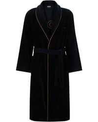 BOSS - Cotton Dressing Gown With Piping And Embroidered Branding - Lyst