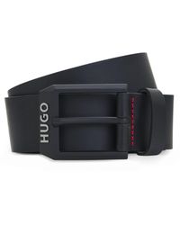 HUGO - Leather Belt With Matte- Logo-Trim Buckle - Lyst