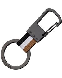 BOSS - Signature-stripe Key Ring With Dark-chrome Accents - Lyst