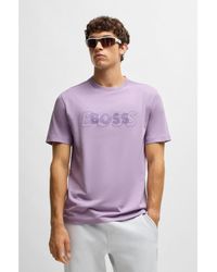 BOSS - Cotton-Jersey T-Shirt With Double Logo Artwork - Lyst