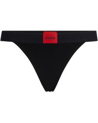 HUGO - Stretch-cotton Thong Briefs With Red Logo Label - Lyst