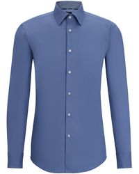 BOSS - Slim-Fit Hemd aus elastischer Baumwoll-Popeline mit bügelleichtem Finish - Lyst