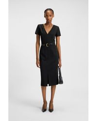 HUGO - V-Neck Slim-Fit Midi Dress - Lyst