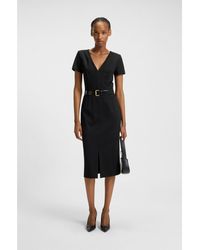HUGO - V-Neck Slim-Fit Midi Dress - Lyst