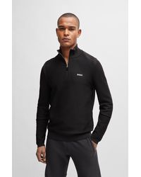 BOSS - Zip-neck Sweater In Stretch Fabric With Contrast Logo - Lyst