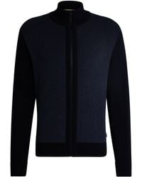 BOSS - Zip-up Cardigan In Virgin Wool With Mixed Structures - Lyst