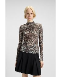 HUGO - Rollneck Top With Leopard Print And Gathered Details - Lyst