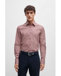 BOSS - Regular-fit Shirt In Geometric-printed Stretch-cotton Poplin - Lyst