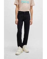 HUGO - Tapered-fit Jeans In Black Comfort-stretch Denim - Lyst