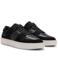 BOSS - Gary Double-monogram Trainers In Suede And Leather - Lyst