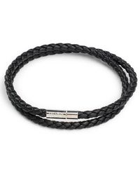 HUGO - Double Braided-leather Cuff With Branded Closure - Lyst