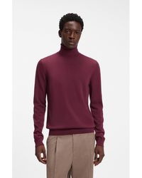HUGO - Merino-Wool Rollneck Sweater With Embroidered Logo - Lyst