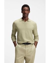 BOSS - Knitted-Cotton Sweater With Johnny Collar - Lyst