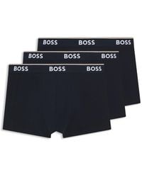 BOSS - Three-Pack Of Stretch-Cotton Trunks With Logo Waistbands - Lyst