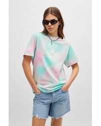 HUGO - Cotton-jersey Relaxed-fit T-shirt With Rhinestone Artwork - Lyst
