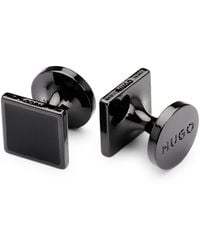 HUGO - Vierkante Manchetknopen Met Kern Van Email En Logo - Lyst
