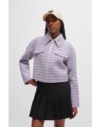 HUGO - Relaxed-fit Cropped Jacket In A Bouclé Cotton Blend - Lyst