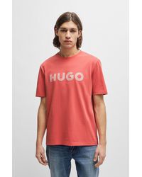 HUGO - Cotton-jersey Regular-fit T-shirt With Crochet Logo - Lyst