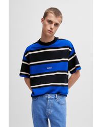 HUGO - Striped T-shirt In Cotton Jersey With Embroidered Logo - Lyst