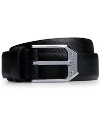 BOSS - Italian-leather Belt With Angled Branded Buckle - Lyst