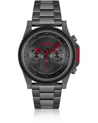 HUGO - Horloge Met Geschakelde Polsband, Zwarte Wijzerplaat En Siliconen Lunette - Lyst