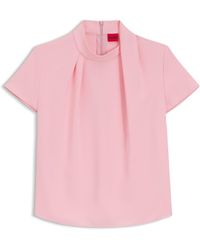 HUGO - Top Aus Krepp Mit Drapiertem Stehkragen - Lyst