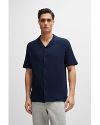 BOSS - Regular-fit Shirt In Cotton Boucl With Ribbed Collar - Lyst