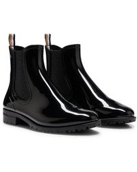 BOSS - Glossy Chelsea-style Rain Boots With Branded Trim - Lyst