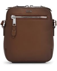 BOSS - Leather Reporter Bag With Metallic Logo Lettering - Lyst