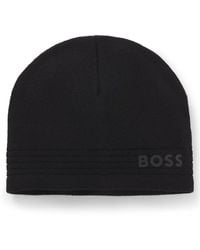 BOSS - Bonnet En Laine Mélangée Avec Logo Imprimé En Gomme - Lyst