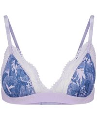 HUGO - Triangle Bra With All-over Print And Lace Trims - Lyst