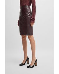 BOSS - Leather Pencil Skirt With Panelled Details - Lyst