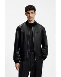 HUGO - Nappa-Leather Bomber Jacket With Stacked-Logo Rivet - Lyst