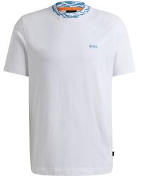 BOSS - Regular-Fit T-Shirt aus Baumwoll-Jersey mit gemustertem Kragen - Lyst