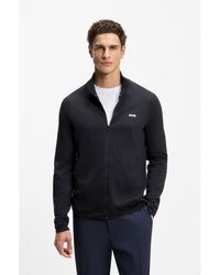 BOSS - Knitted-Cotton Cardigan With Contrast Logo - Lyst