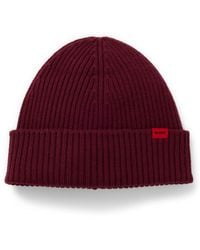 HUGO - Virgin-Wool Beanie Hat With Logo - Lyst