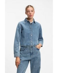 HUGO - Cropped Denim Shirt With Script Logos - Lyst